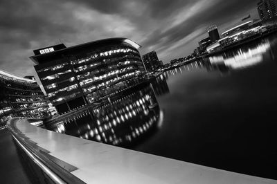 Reflection of illuminated buildings in river