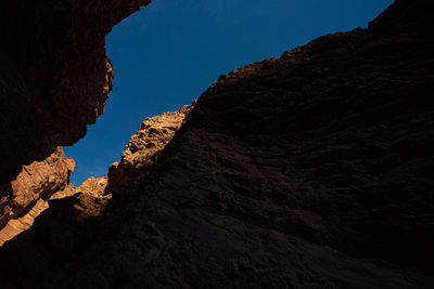 Low angle view of rock formations against sky