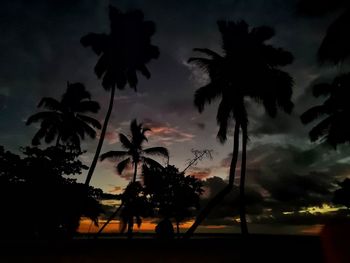 Silhouette palm trees against sky at sunset