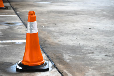 High angle view of traffic cone on road in city