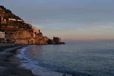 Sunset over the sea of the amalfi coast in italy.