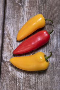 Close-up of yellow bell peppers on table