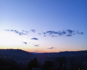 Scenic view of mountains against sky at sunset