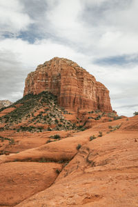 Rock formations on mountain against sky