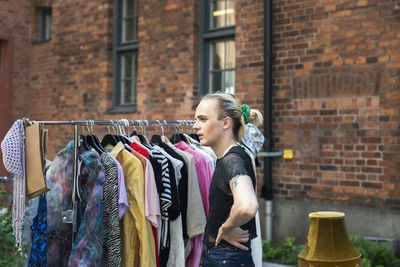 Young man at yard sale