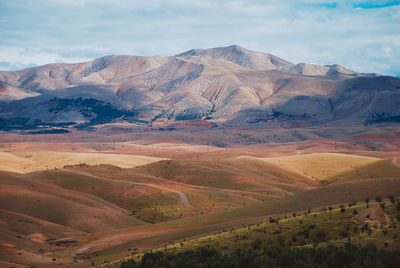 Aerial view of landscape and mountains against sky