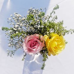 Close-up of bouquet with two roses