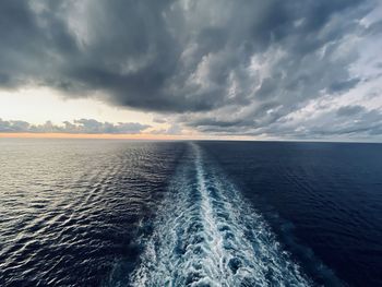 Scenic view of sea against sky during sunset