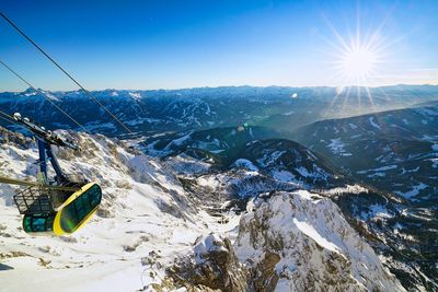 Scenic view of snowcapped mountains against clear sky