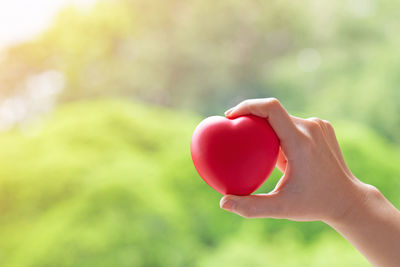 Midsection of woman holding red balloons