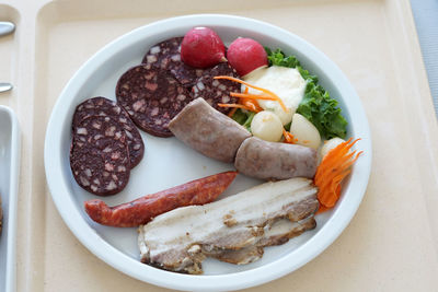 High angle view of breakfast in bowl on table