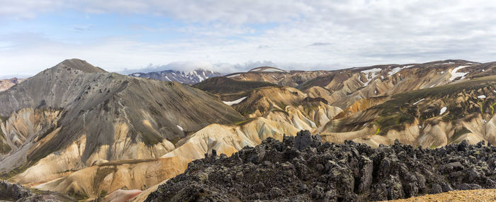 Iceland's highlands iconic volcanic rock and mossy hills panorama