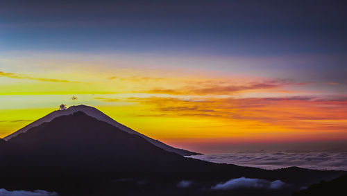 Low angle view of silhouette mountain against sky during sunset