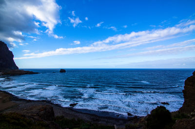 Scenic view of sea against blue sky