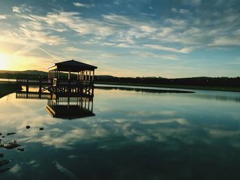 Scenic view of lake against sky during sunset