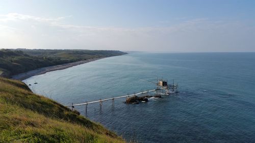 Scenic view of calm sea against cloudy sky