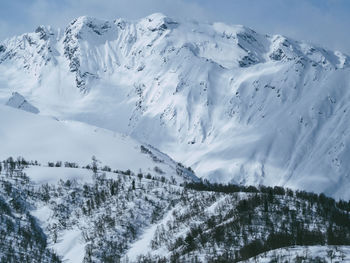 Snow covered mountains against sky