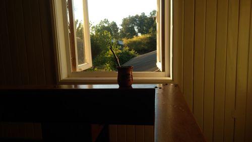 Close-up of balcony on window sill