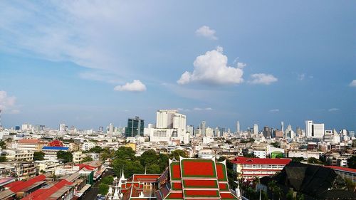 Panoramic view of buildings in city against sky