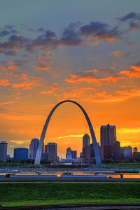 View of buildings against cloudy sky during sunset