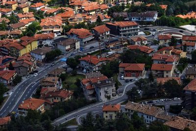 High angle view of buildings in city