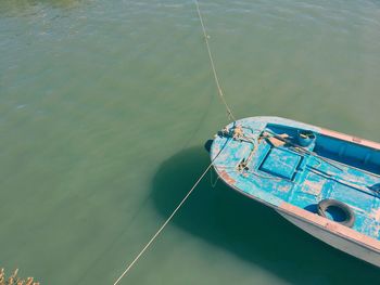 High angle view of boat moored on sea