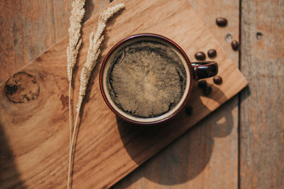 High angle view of coffee on table