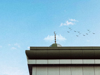 Low angle view of birds flying against sky