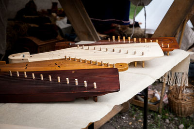 Musical instruments on table