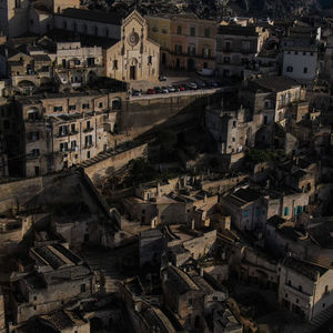 High angle view of buildings in city