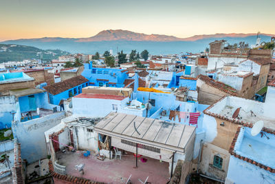 High angle view of townscape against sky