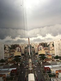 High angle view of city against cloudy sky