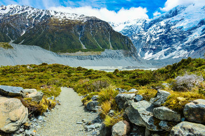 Scenic view of snowcapped mountains against sky