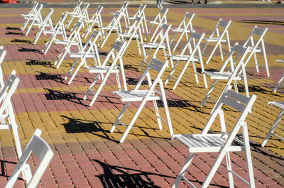 High angle view of empty chairs