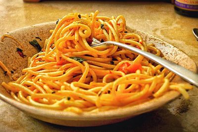 Close-up of noodles in plate