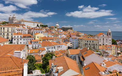 High angle view of townscape against sky