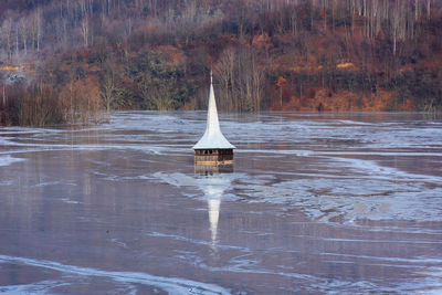 Church and drowned village at geamana. mining waste, cyanide pollution, ecological disaster