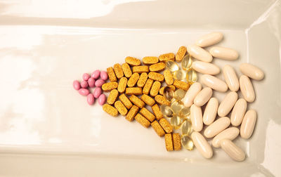 Close-up of nutritional supplements in plate