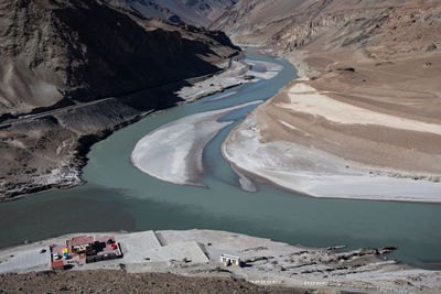 High angle view of snowcapped mountain