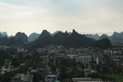 High angle shot of townscape against sky