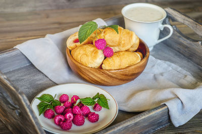 High angle view of dessert in plate on table