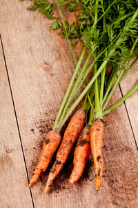 High angle view of carrots on table