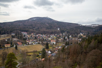 Aerial view of townscape against sky