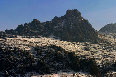 Rock formation on land against clear sky