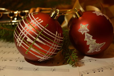 Close-up of christmas decoration on table