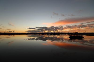 Scenic view of lake at sunset