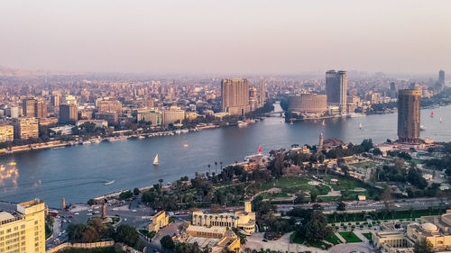 High angle view of city at waterfront