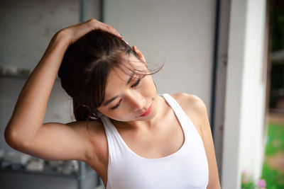 Portrait of beautiful woman at home