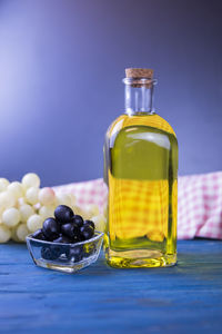 Close-up of food in bottles on table