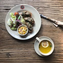 High angle view of food in plate on table